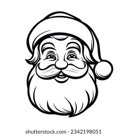 Vector aislado Santa Claus Padre Navidad San Nicolás cabeza esténcil de retrato esténcil color negro y blanco forma sombra de la silueta