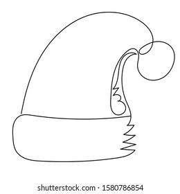 vector, isolated, santa hat one line art. Minimalist print