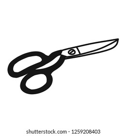 Vector isolated scissors. Flat line icon of quilting and sewing instrument to cut fabric. Black scissors on white background. Patchwork, needlework tool.