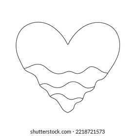 Vector isolated sea ocean waves inside heart shape colorless black   white contour line easy drawing