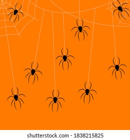 Vector isolated seamless pattern with hanging spiders for decoration and covering on the transparent background. Creepy background for Halloween.