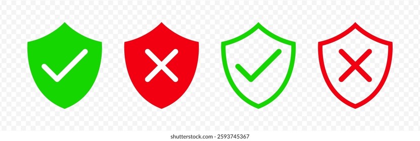 Vector isolated Security Shield icon set in red and green color