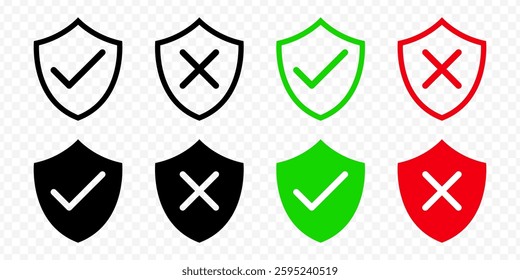 Vector isolated Security Shield icon set in outline and fill