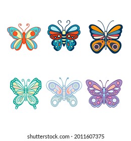 vector isolated set of butterflies