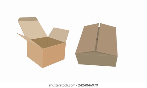 Vector Isolated Set of Carton Boxes, Opened and Closed