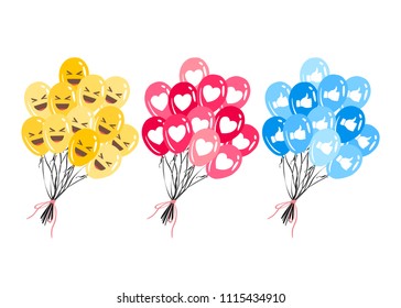 Vector isolated set cartoon flat style of cute happy face and emoticons.
