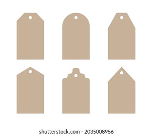 Conjunto aislado de vectores de etiquetas de regalo de Navidad con varias formas. Plantilla para la decoración. Fabricado en artesanía a partir de papel o cartón. El símbolo se utiliza en el diseño de descuentos, ventas en tiempo de compras