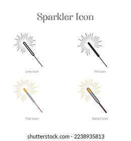 Vector Isolated Set Of Christmas sparkler For decoration, Printable, Webb or app icon