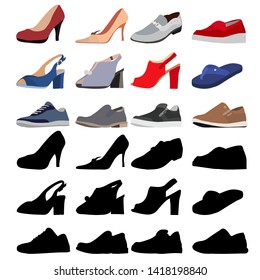 vector, isolated, set, collection, women's and men's shoes