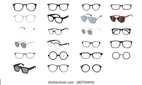 Vector Isolated Set of Different Glasses Frames