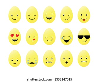 Vector isolated set of easter egg emoticons. Egg emoji pack.