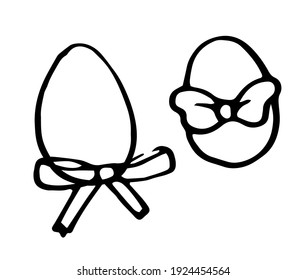 vector isolated set of eggs with bows hand drawn in doodle style with black line on white background for packaging label design template