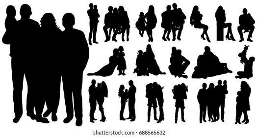 Vector, isolated, set family, collection of silhouettes