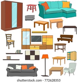 vector, isolated set of furniture