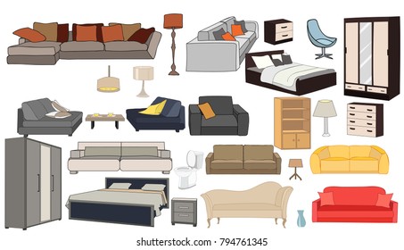 vector, isolated set of furniture