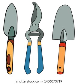 vector, isolated, set of gardening tools