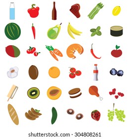 Vector isolated set meal vegetables and fruit flat art vector illustration