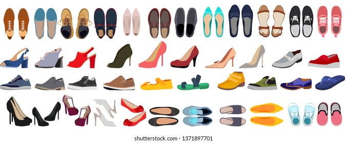 vector, isolated, set of men's and women's shoes