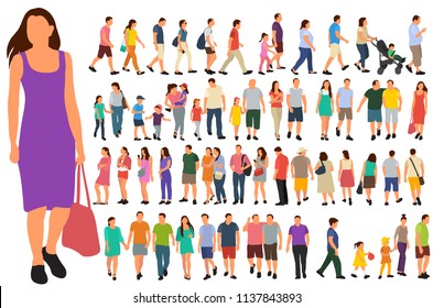 vector, isolated, set of people go, flat style