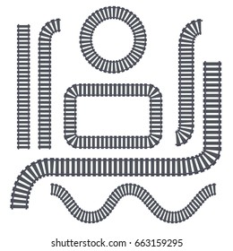 Vector isolated set of rails on the white background for decoration. Concept of train transportation, metro, logistics and railroad