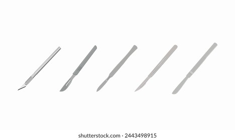 Vector Isolated Set of Scalpels. Vector flat editable illustration set