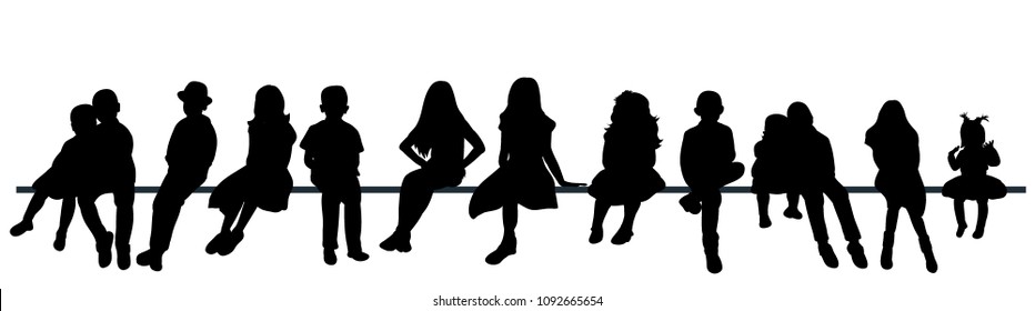 vector, isolated, set of silhouettes of children sitting