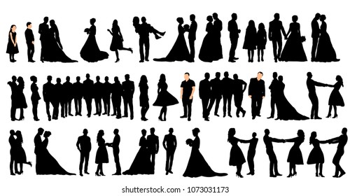 vector, isolated, set of silhouettes people