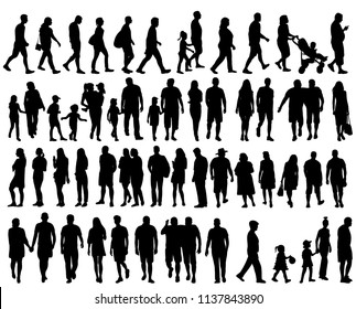 vector, isolated, set of silhouettes people go, collection