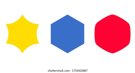 Vector isolated set of simple reuleaux hexagon on white background, flat object and flat icon on white background, geometric shapes, 2D shapes, 2D polygon, illustration, the collection of hexagon