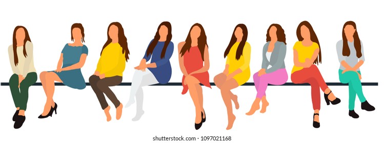 vector, isolated, set of sitting girls, flat style