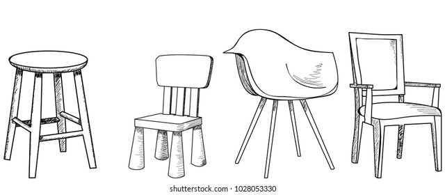 vector isolated, set of sketches chairs