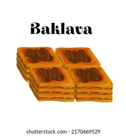 Vector isolated set of traditional Turkish, Iranian and Arab pastry, sweet baking, dessert. Concept oriental popular sweet pastries. You can use in web design, banner, poster, card, etc.