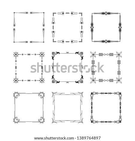 Vector isolated set of vintage wedding square frames and fancy flourish borders. Calligraphic design elements.