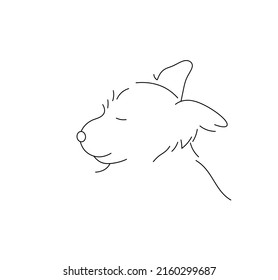 Vector isolated shaggy dog head in profile colorless black and white contour line doodle drawing