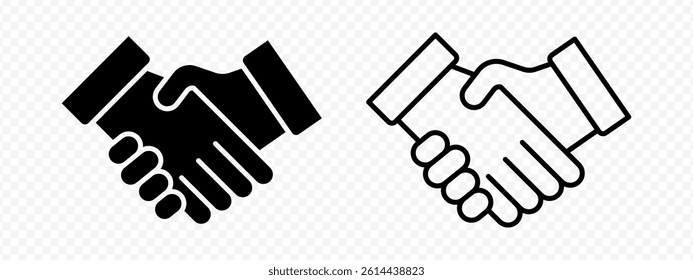 Vector isolated Shaking Hand icon set in black outline and fill