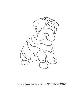 Vector isolated sharpei dog one line single line graphic line art drawing