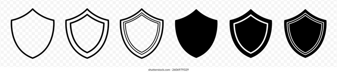 Vector isolated Shield icon set in black outline and fill