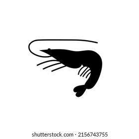 Vector isolated shrimp with legs and tendrils outline black colored silhouette shadow