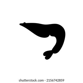 Vector isolated shrimp pilled from the shell outline black colored silhouette shadow