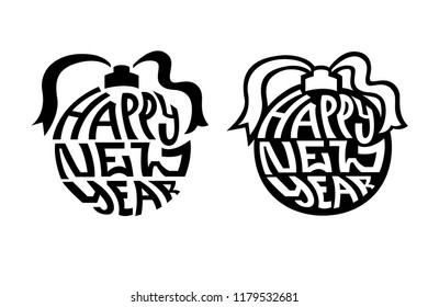 Vector isolated sign of Christmas tree balls, decorations from the words Happy New Year