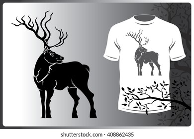 Vector isolated silhouette animal logo image elk. Print on T-shirt or a logo elk