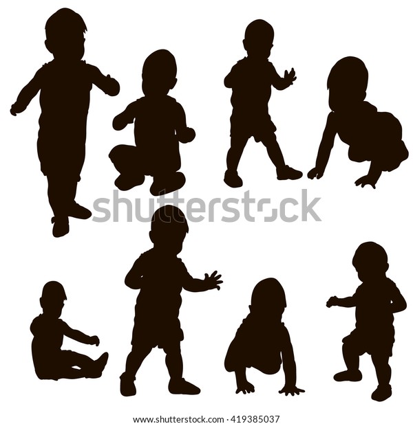 Vector Isolated Silhouette Baby Toddler Set Stock Vector (Royalty Free ...