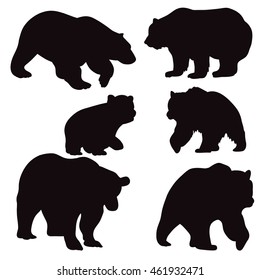 vector isolated silhouette of a bear, set