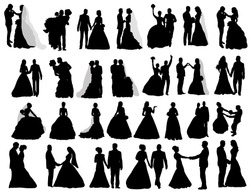 Vector, Isolated Silhouette Of The Bride And Groom, A Set 