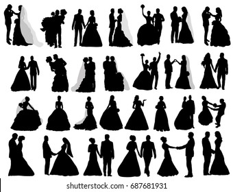 Vector, isolated silhouette of the bride and groom, a set 