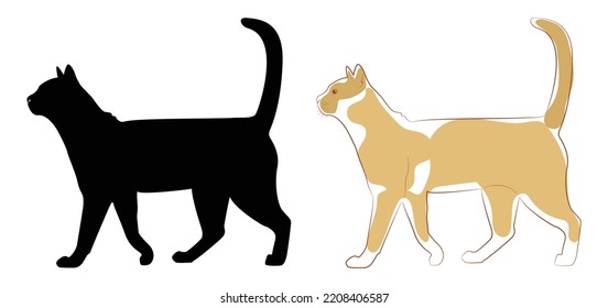 Vector isolated silhouette cat, Vector isolated color cat, logo, typography, decorative sticker on white background.