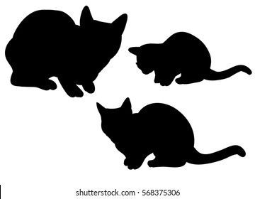 vector, isolated, silhouette cat, kit