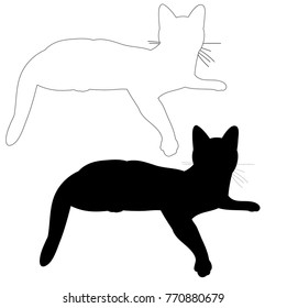 vector, isolated silhouette of a cat, lies