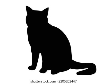Vector isolated silhouette cat, logo, typography, decorative sticker on white background.