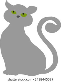 Vector isolated silhouette cat, logo, typography, decorative sticker on white background.